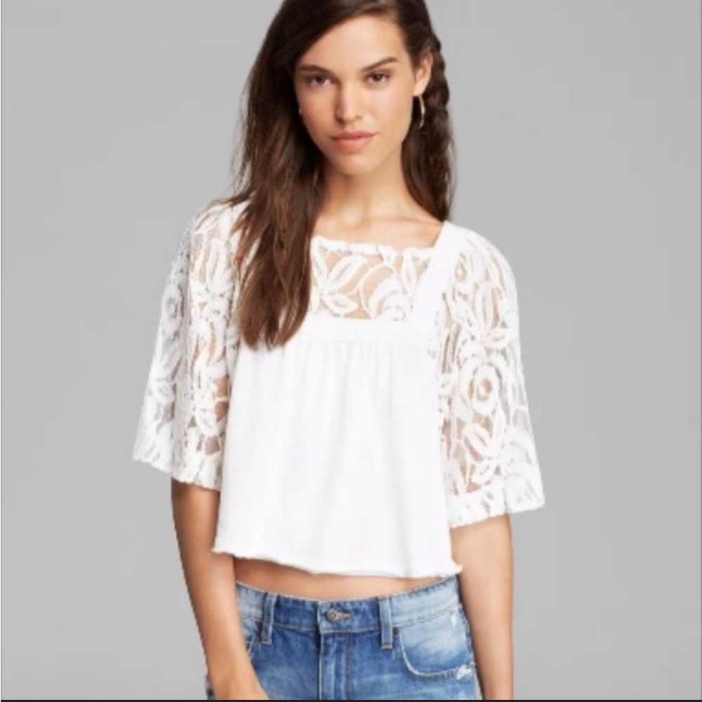 Free People Catalina white lace Crop Top size large EUC